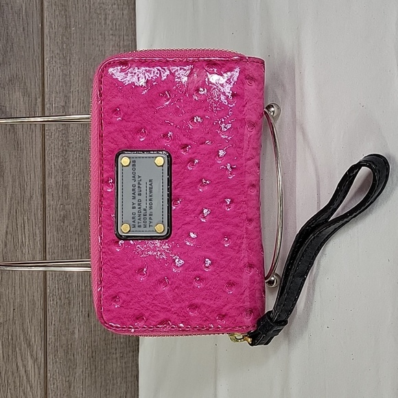 Marc Jacobs Handbags - Marc Jacobs Hot Pink Ostrich Embossed Patent Leather Wallet